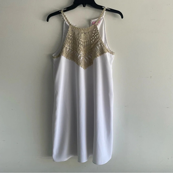 Lilly Pulitzer pearl White Gold Trim Shift Mini Dress 33334 - Picture 2 of 8